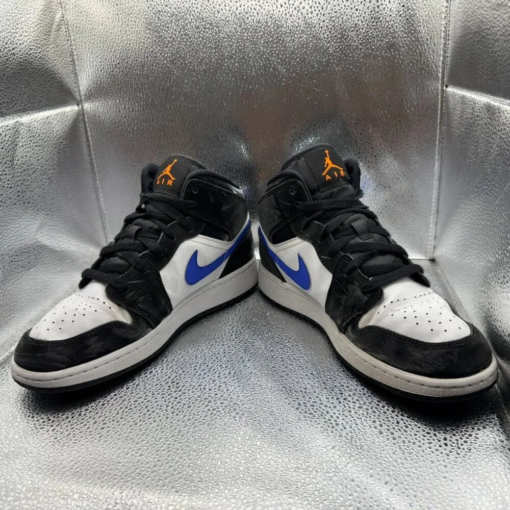 Size 6.5Y Nike Air Jordan 1 Mid GS Black White Racer Blue Kids‎ Shoes 554725-084